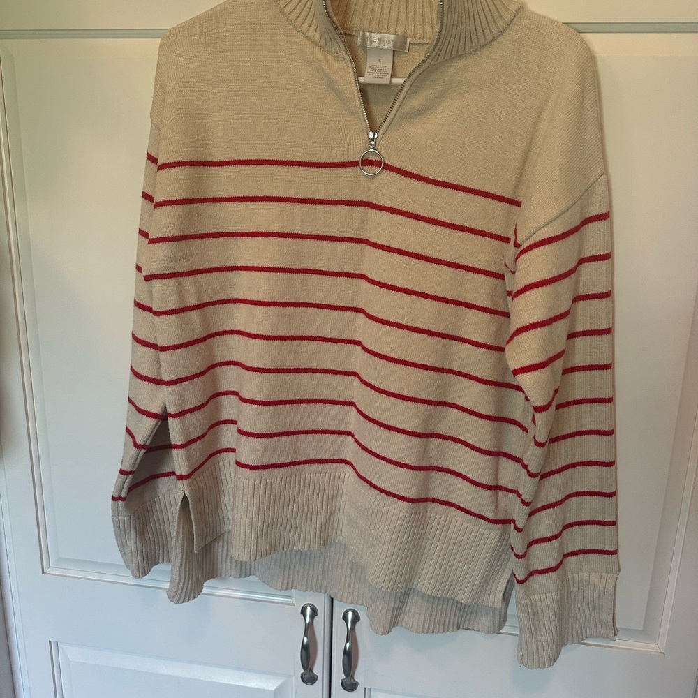 Design History Cream and Red Cowl Neck Sweater